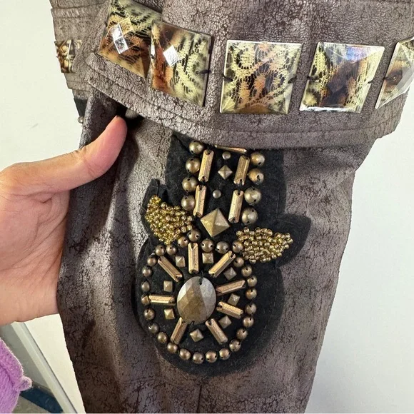 Camelot Italy Brown Cargo Midi Skirt Size S Embellished Utility Boho Grunge - Picture 5 of 16